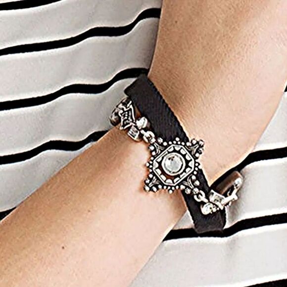 WHITE HOUSE BLACK MARKET ANTIQUED DIAMOND-SHAPE DENIM WRAP BRACELET NWT - Picture 2 of 8